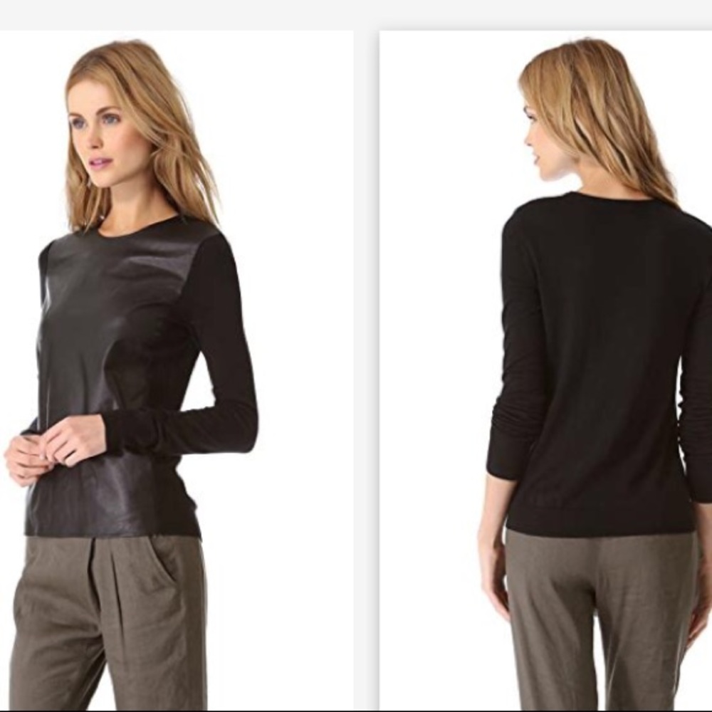 Vince leather panel luxe wool sweater